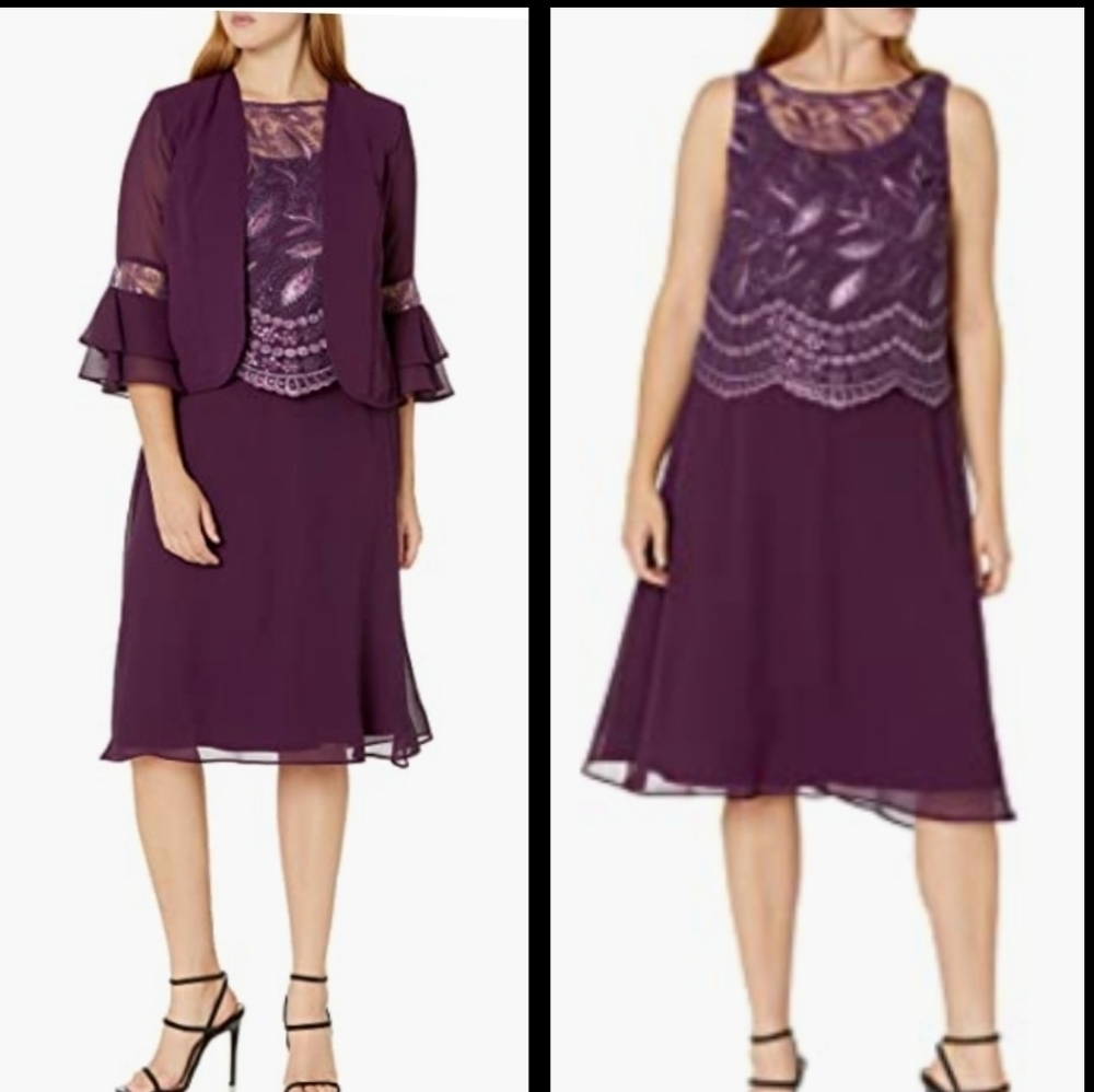 Los Bos Women's Bell Sleeve Jacket Dress with Scalloped Edge NEW